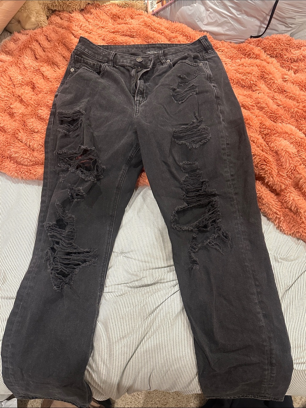 Women's Distressed Black Jeans - Ripped Straight Leg